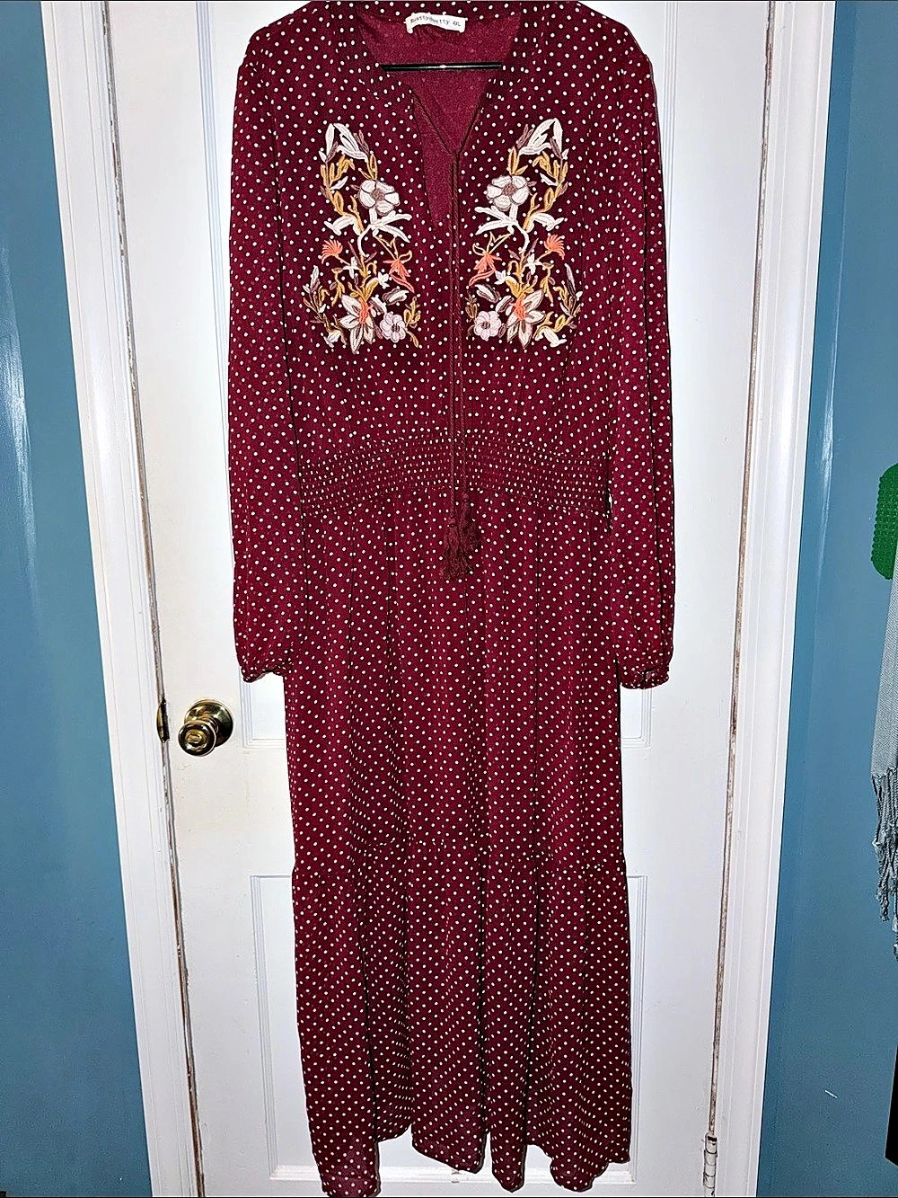 Rusttydustty Floral Polka Dot Maxi Dress Red 4XL Like New